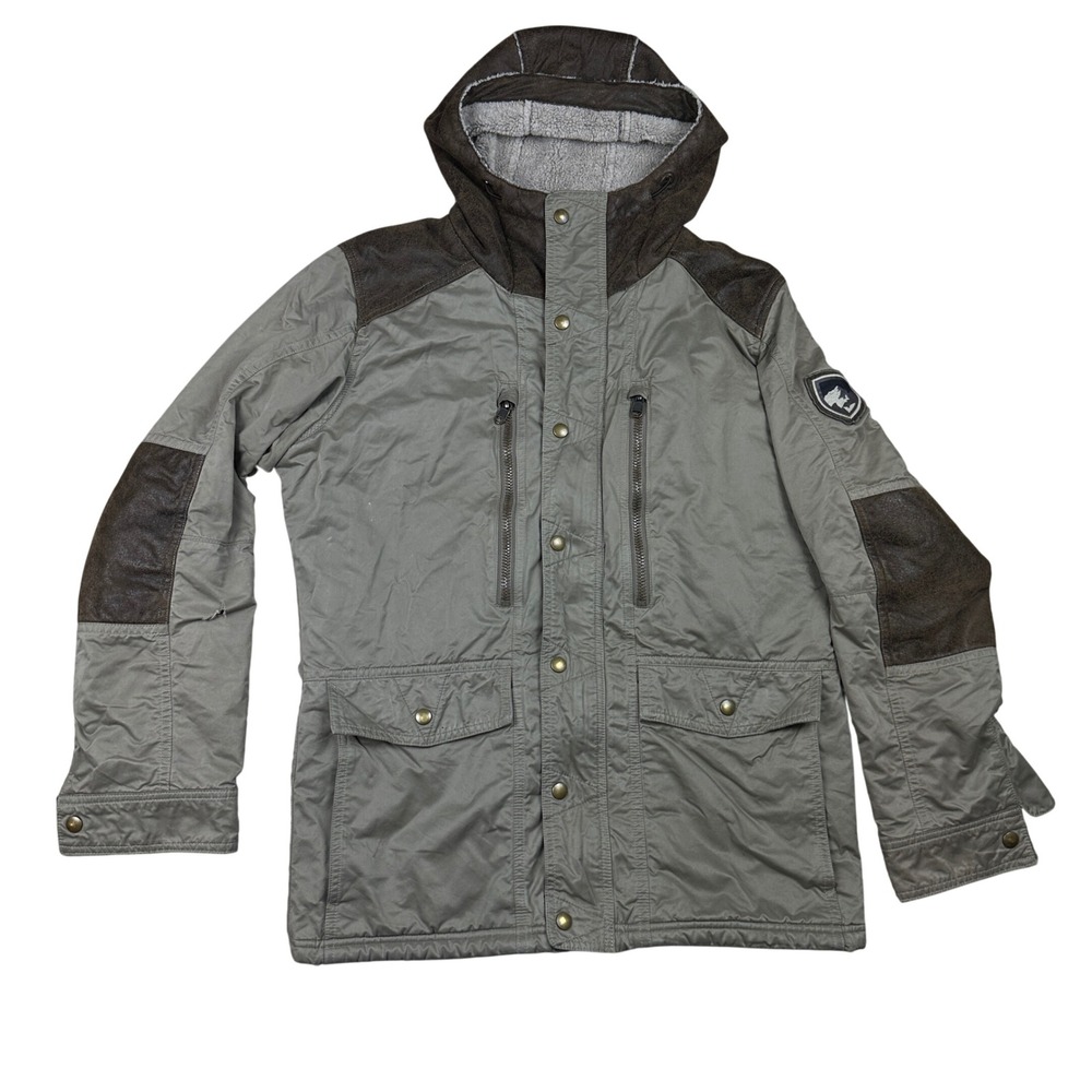 Kuhl Projekt Mens Hooded Jacket Sherpa Fleece Lined Green Brown Workwear Parka S